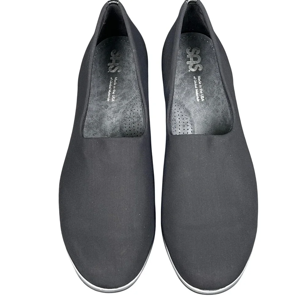 SAS Bliss Comfort Womens 12M‎ Black Stretch Slip On Wedge Loafers Shoes USA